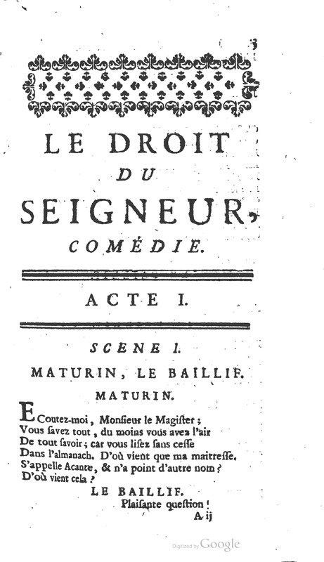 Droit du seigneur (Le), Comédie en cinq actes Droit du seigneur (Le), Comédie en cinq actes
