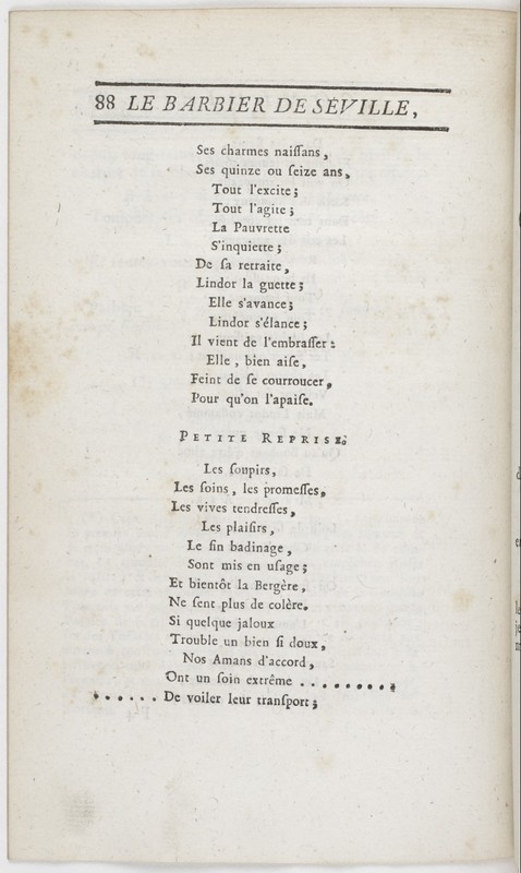 Barbier de Séville, ou la Précaution inutile (Le), comédie en quatre actes ; par M. de Beaumarchais ; représentée & tombée sur le théâtre de la Comédie Françoise aux Tuileries, le 23 de février 1775