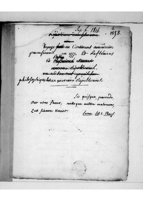 Voyage au continent américain par un Français en 1777, et Réflexions philosophiques sur ces nouveaux républicains