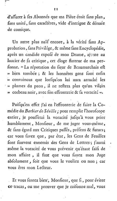 Barbier de Séville, ou la Précaution inutile (Le), comédie en quatre actes, par M. de Beaumarchais, représentée sur le théâtre de la Comédie Française le 23 février 1775 (avec une Lettre modérée sur la chute et la critique du Barbier de Séville)
