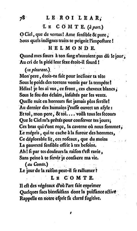 Roi Lear (Le), tragédie en cinq actes, par M. Ducis, représentée à Versailles le 16 janvier 1783 ; et à Paris, le 26 du même mois, par les Comédiens français Roi Lear (Le), tragédie en cinq actes, par M. Ducis, représentée à Versailles le 16 janvier 1783 ; et à Paris, le 26 du même mois, par les Comédiens français