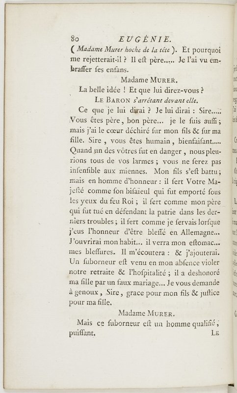 Eugénie, drame en cinq actes en prose, enrichi de figures en taille-douce ; avec un Essai sur le drame sérieux Eugénie, drame en cinq actes en prose, enrichi de figures en taille-douce ; avec un Essai sur le drame sérieux