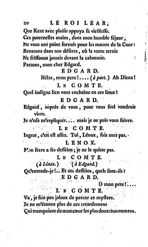 Roi Lear (Le), tragédie en cinq actes, par M. Ducis, représentée à Versailles le 16 janvier 1783 ; et à Paris, le 26 du même mois, par les Comédiens français Roi Lear (Le), tragédie en cinq actes, par M. Ducis, représentée à Versailles le 16 janvier 1783 ; et à Paris, le 26 du même mois, par les Comédiens français