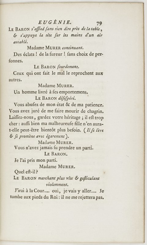 Eugénie, drame en cinq actes en prose, enrichi de figures en taille-douce ; avec un Essai sur le drame sérieux Eugénie, drame en cinq actes en prose, enrichi de figures en taille-douce ; avec un Essai sur le drame sérieux