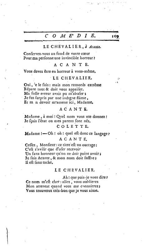 Droit du Seigneur (Le),comédie en vers par M. de Voltaire. Représentée pour la première fois, sous le titre de L'Écueil du sage, par les Comédiens françois ordinaires du Roi, le 18 janvier 1762,