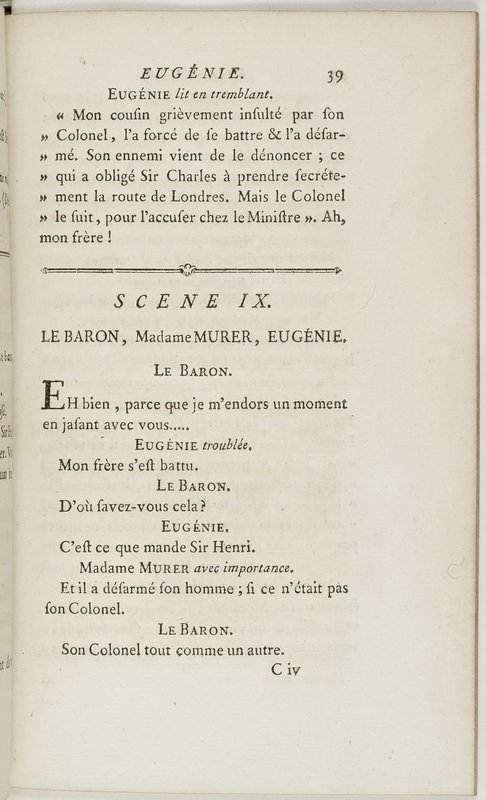 Eugénie, drame en cinq actes en prose, enrichi de figures en taille-douce ; avec un Essai sur le drame sérieux Eugénie, drame en cinq actes en prose, enrichi de figures en taille-douce ; avec un Essai sur le drame sérieux