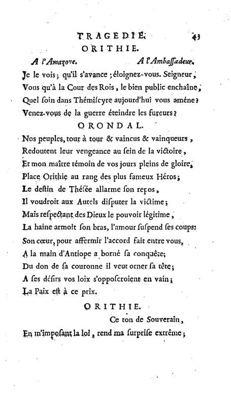 Amazones (Les), tragédie en cinq actes, par madame du Boccage, représentée par les Comédiens ordinaires du Roy, aux mois de juillet et d'août 1749