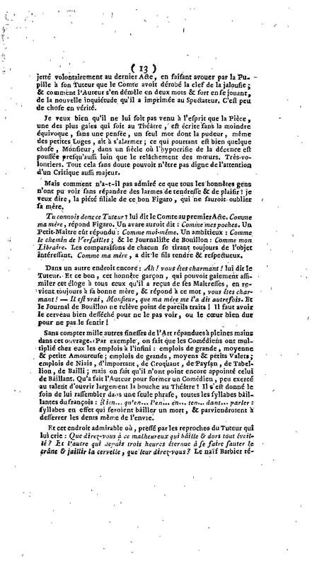 Barbier de Séville, ou la Précaution inutile (Le), comédie en quatre actes, par M. de Beaumarchais, représentée sur le théâtre de la Comédie Française le 23 février 1775 (avec une Lettre modérée sur la chute et la critique du Barbier de Séville)