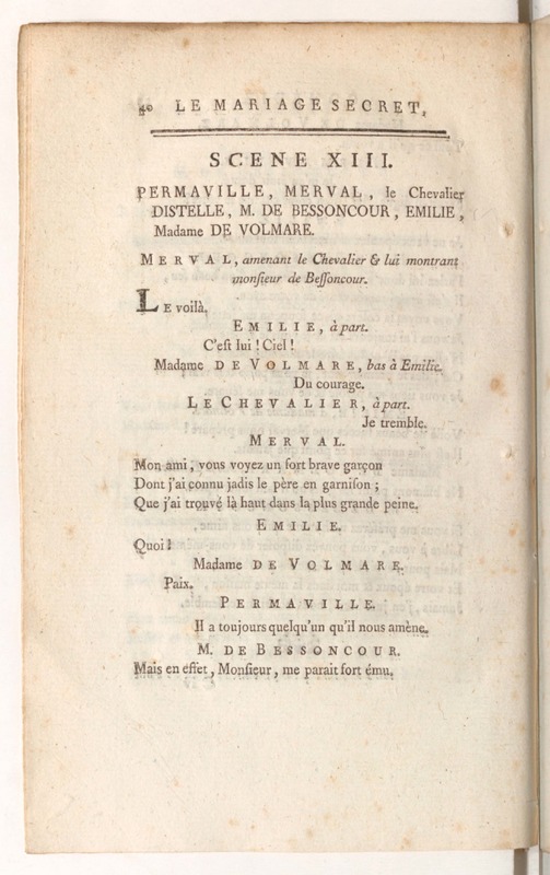 Mariage secret (Le), comédie en trois actes, en vers ; représentée à Fontainebleau, devant Leurs Majestés, le vendredi 4 novembre 1785 ; &, pour la première fois sur le Théâtre Français, le 10 mars 1786 Mariage secret (Le), comédie en trois actes, en vers ; représentée à Fontainebleau, devant Leurs Majestés, le vendredi 4 novembre 1785 ; &, pour la première fois sur le Théâtre Français, le 10 mars 1786
