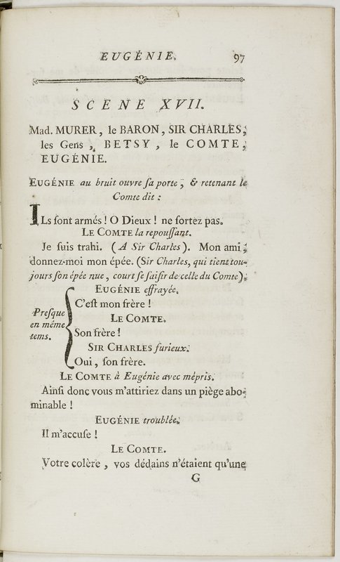 Eugénie, drame en cinq actes en prose, enrichi de figures en taille-douce ; avec un Essai sur le drame sérieux