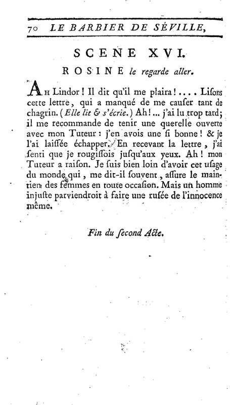 Barbier de Séville, ou la Précaution inutile (Le), comédie en quatre actes, par M. de Beaumarchais, représentée sur le théâtre de la Comédie Française le 23 février 1775 (avec une Lettre modérée sur la chute et la critique du Barbier de Séville)