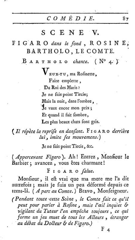 Barbier de Séville, ou la Précaution inutile (Le), comédie en quatre actes, par M. de Beaumarchais, représentée sur le théâtre de la Comédie Française le 23 février 1775 (avec une Lettre modérée sur la chute et la critique du Barbier de Séville)