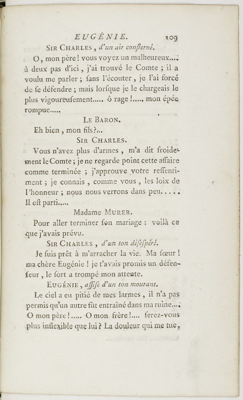 Eugénie, drame en cinq actes en prose, enrichi de figures en taille-douce ; avec un Essai sur le drame sérieux Eugénie, drame en cinq actes en prose, enrichi de figures en taille-douce ; avec un Essai sur le drame sérieux