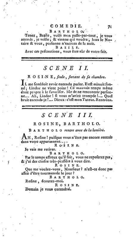 Barbier de Séville, ou la Précaution inutile (Le), comédie en quatre actes, par M. de Beaumarchais, représentée sur le théâtre de la Comédie Française le 23 février 1775 (avec une Lettre modérée sur la chute et la critique du Barbier de Séville)