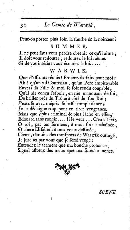 Comte de Warwik [sic] (Le), tragédie par M. de La Harpe, représentée pour la première fois par les Comédiens françois ordinaires du Roi, le 7 novembre 1763