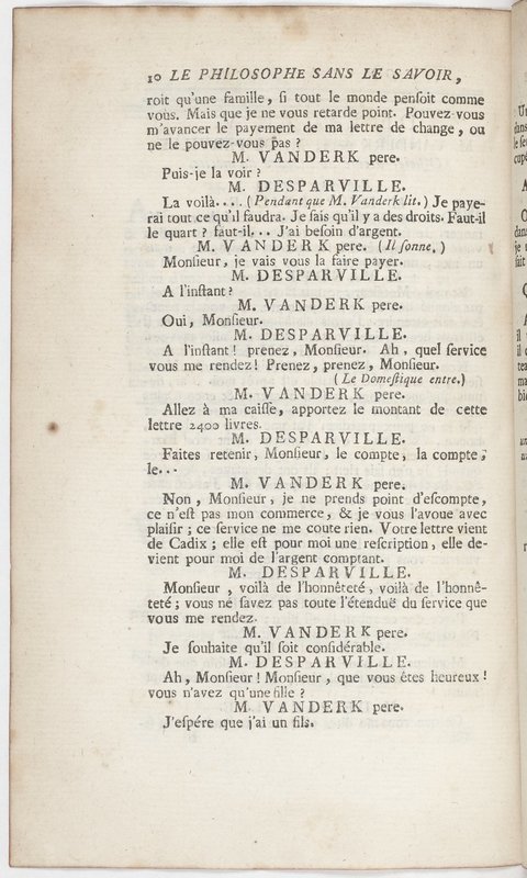 Philosophe sans le savoir (Le), comédie en prose et en cinq actes… par M. Sedaine. [Paris, les Comédiens français, 2 novembre 1765]