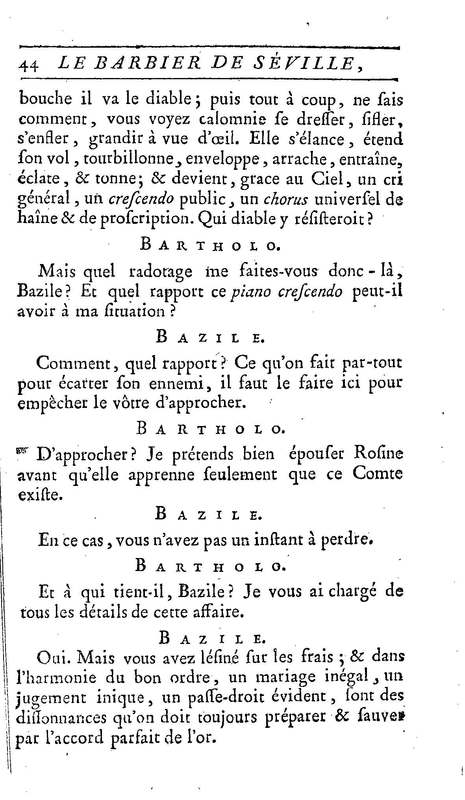 Barbier de Séville, ou la Précaution inutile (Le), comédie en quatre actes, par M. de Beaumarchais, représentée sur le théâtre de la Comédie Française le 23 février 1775 (avec une Lettre modérée sur la chute et la critique du Barbier de Séville)