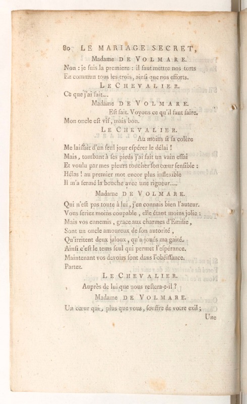Mariage secret (Le), comédie en trois actes, en vers ; représentée à Fontainebleau, devant Leurs Majestés, le vendredi 4 novembre 1785 ; &, pour la première fois sur le Théâtre Français, le 10 mars 1786 Mariage secret (Le), comédie en trois actes, en vers ; représentée à Fontainebleau, devant Leurs Majestés, le vendredi 4 novembre 1785 ; &, pour la première fois sur le Théâtre Français, le 10 mars 1786