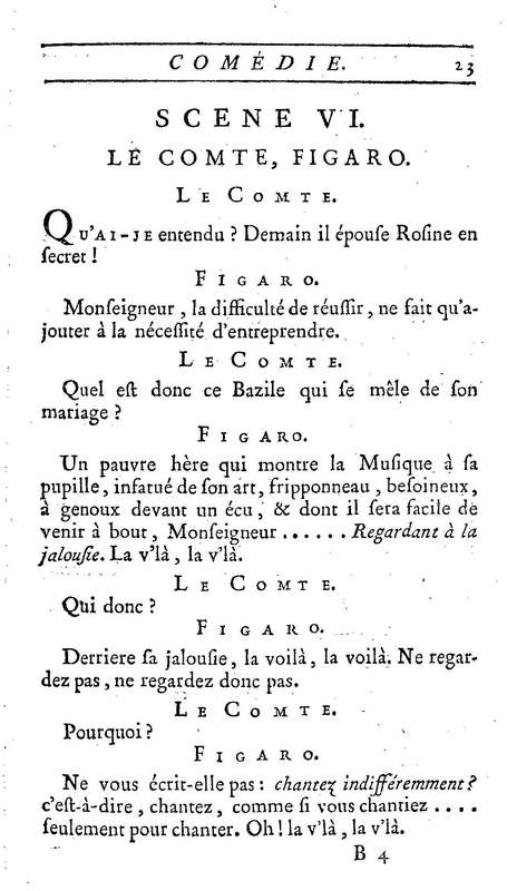Barbier de Séville, ou la Précaution inutile (Le), comédie en quatre actes, par M. de Beaumarchais, représentée sur le théâtre de la Comédie Française le 23 février 1775 (avec une Lettre modérée sur la chute et la critique du Barbier de Séville)