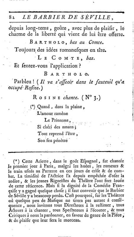 Barbier de Séville, ou la Précaution inutile (Le), comédie en quatre actes, par M. de Beaumarchais, représentée sur le théâtre de la Comédie Française le 23 février 1775 (avec une Lettre modérée sur la chute et la critique du Barbier de Séville)