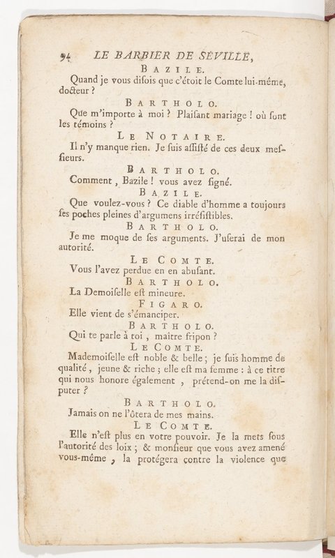 Barbier de Séville, ou la Précaution inutile (Le), comédie en quatre actes, par M. de Beaumarchais, représentée sur le théâtre de la Comédie Française le 23 février 1775 (avec une Lettre modérée sur la chute et la critique du Barbier de Séville)