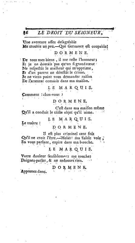 Droit du Seigneur (Le),comédie en vers par M. de Voltaire. Représentée pour la première fois, sous le titre de L'Écueil du sage, par les Comédiens françois ordinaires du Roi, le 18 janvier 1762,