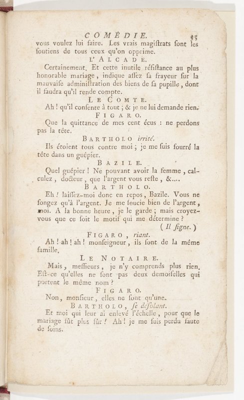 Barbier de Séville, ou la Précaution inutile (Le), comédie en quatre actes, par M. de Beaumarchais, représentée sur le théâtre de la Comédie Française le 23 février 1775 (avec une Lettre modérée sur la chute et la critique du Barbier de Séville)