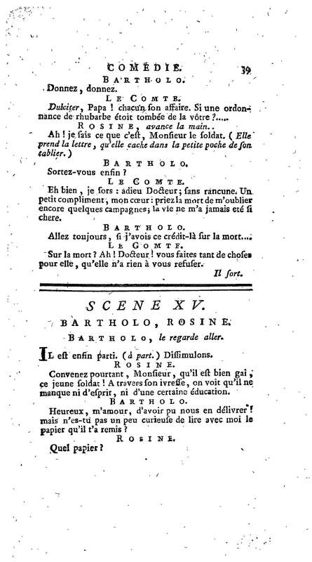Barbier de Séville, ou la Précaution inutile (Le), comédie en quatre actes, par M. de Beaumarchais, représentée sur le théâtre de la Comédie Française le 23 février 1775 (avec une Lettre modérée sur la chute et la critique du Barbier de Séville)