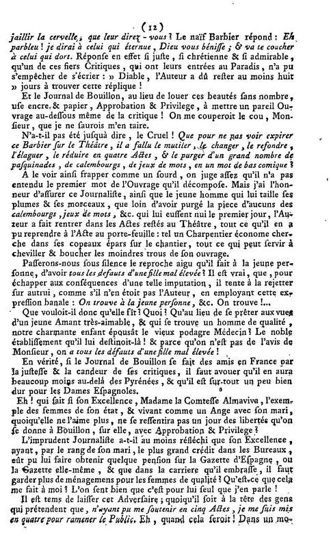 Barbier de Séville, ou la Précaution inutile (Le), comédie en quatre actes, par M. de Beaumarchais, représentée sur le théâtre de la Comédie Française le 23 février 1775 (avec une Lettre modérée sur la chute et la critique du Barbier de Séville) Barbier de Séville, ou la Précaution inutile (Le), comédie en quatre actes, par M. de Beaumarchais, représentée sur le théâtre de la Comédie Française le 23 février 1775 (avec une Lettre modérée sur la chute et la critique du Barbier de Séville)