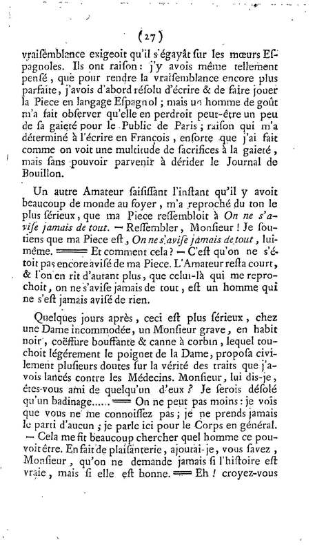 Barbier de Séville, ou la Précaution inutile (Le ), comédie en quatre actes, par M. de Beaumarchais, représentée sur le théâtre de la Comédie Française le 23 février 1775 (avec une Lettre modérée sur la chute et la critique du Barbier de Séville)