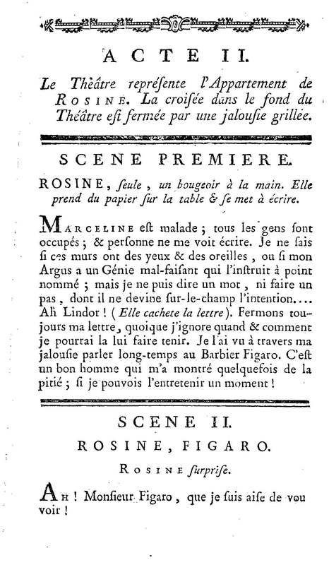 Barbier de Séville, ou la Précaution inutile (Le), comédie en quatre actes, par M. de Beaumarchais, représentée sur le théâtre de la Comédie Française le 23 février 1775 (avec une Lettre modérée sur la chute et la critique du Barbier de Séville)