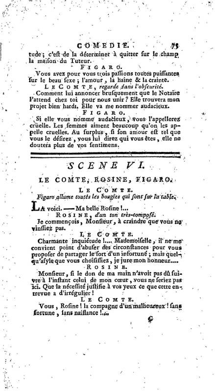 Barbier de Séville, ou la Précaution inutile (Le), comédie en quatre actes, par M. de Beaumarchais, représentée sur le théâtre de la Comédie Française le 23 février 1775 (avec une Lettre modérée sur la chute et la critique du Barbier de Séville)