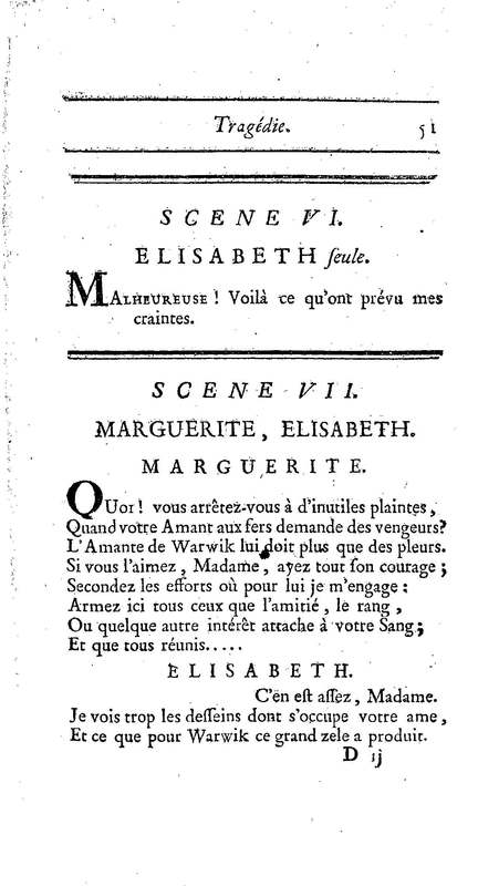 Comte de Warwik [sic] (Le), tragédie par M. de La Harpe, représentée pour la première fois par les Comédiens françois ordinaires du Roi, le 7 novembre 1763