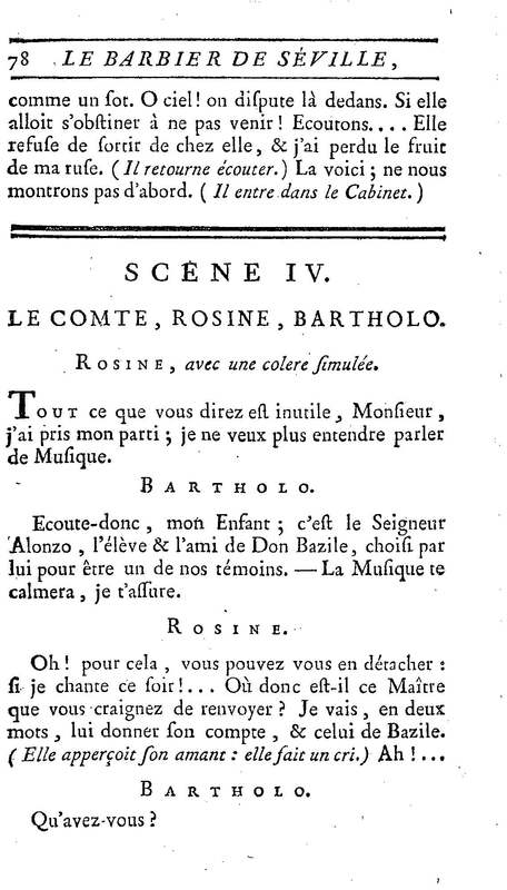 Barbier de Séville, ou la Précaution inutile (Le), comédie en quatre actes, par M. de Beaumarchais, représentée sur le théâtre de la Comédie Française le 23 février 1775 (avec une Lettre modérée sur la chute et la critique du Barbier de Séville)