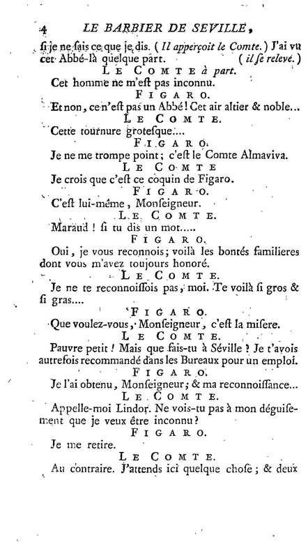Barbier de Séville, ou la Précaution inutile (Le ), comédie en quatre actes, par M. de Beaumarchais, représentée sur le théâtre de la Comédie Française le 23 février 1775 (avec une Lettre modérée sur la chute et la critique du Barbier de Séville) Barbier de Séville, ou la Précaution inutile (Le ), comédie en quatre actes, par M. de Beaumarchais, représentée sur le théâtre de la Comédie Française le 23 février 1775 (avec une Lettre modérée sur la chute et la critique du Barbier de Séville)