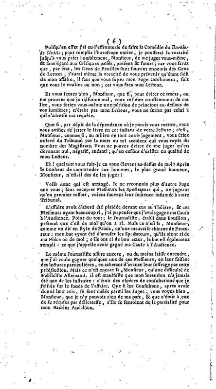 Barbier de Séville, ou la Précaution inutile (Le), comédie en quatre actes, par M. de Beaumarchais, représentée sur le théâtre de la Comédie Française le 23 février 1775 (avec une Lettre modérée sur la chute et la critique du Barbier de Séville)