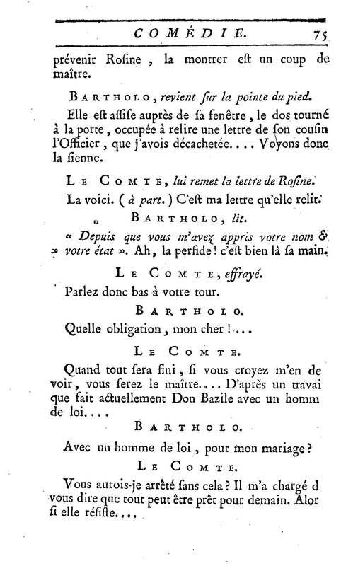 Barbier de Séville, ou la Précaution inutile (Le), comédie en quatre actes, par M. de Beaumarchais, représentée sur le théâtre de la Comédie Française le 23 février 1775 (avec une Lettre modérée sur la chute et la critique du Barbier de Séville)
