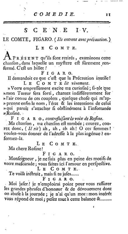 Barbier de Séville, ou la Précaution inutile (Le ), comédie en quatre actes, par M. de Beaumarchais, représentée sur le théâtre de la Comédie Française le 23 février 1775 (avec une Lettre modérée sur la chute et la critique du Barbier de Séville)