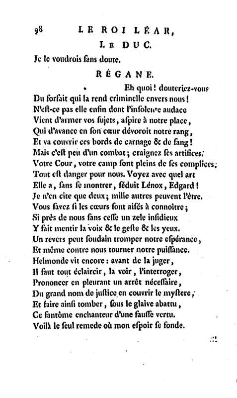 Roi Lear (Le), tragédie en cinq actes, par M. Ducis, représentée à Versailles le 16 janvier 1783 ; et à Paris, le 26 du même mois, par les Comédiens français