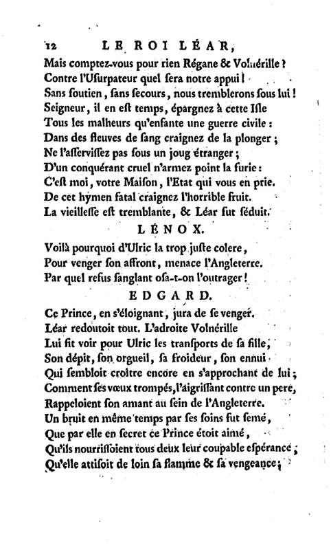 Roi Lear (Le), tragédie en cinq actes, par M. Ducis, représentée à Versailles le 16 janvier 1783 ; et à Paris, le 26 du même mois, par les Comédiens français Roi Lear (Le), tragédie en cinq actes, par M. Ducis, représentée à Versailles le 16 janvier 1783 ; et à Paris, le 26 du même mois, par les Comédiens français