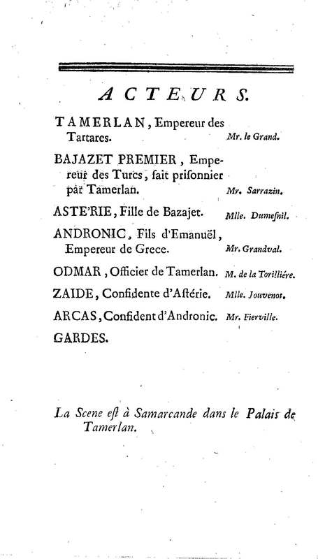 Bajazet premier, tragédie par M. le chevalier de P*** Bajazet premier, tragédie par M. le chevalier de P***