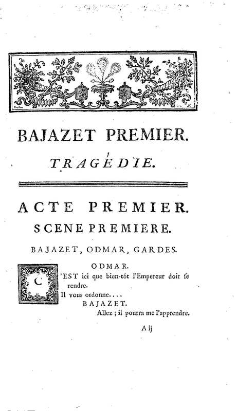 Bajazet premier, tragédie par M. le chevalier de P***