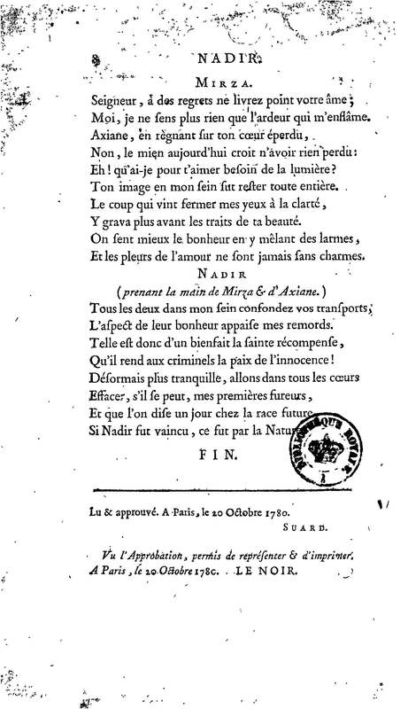 Nadir, ou Thamas-Kouli-Kan : tragédie, par M. D. B. Représentée pour la première fois, sur le Théâtre de la Nation, le 31 août 1780