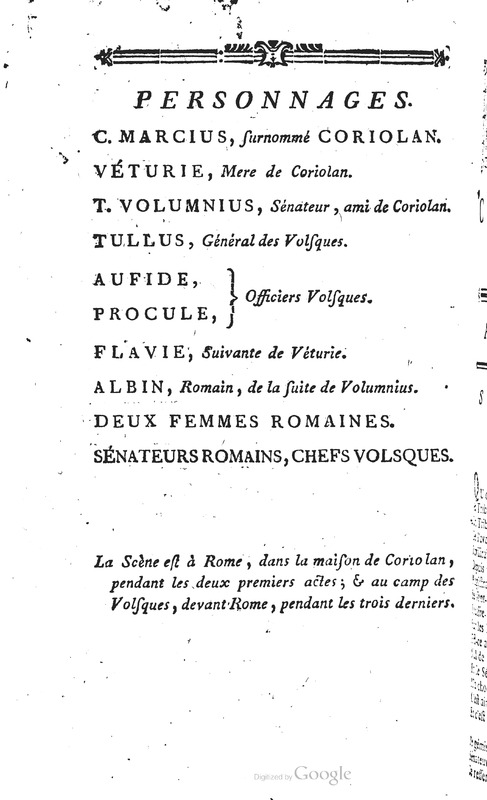 Coriolan, Tragédie en cinq actes et en vers Coriolan, Tragédie en cinq actes et en vers