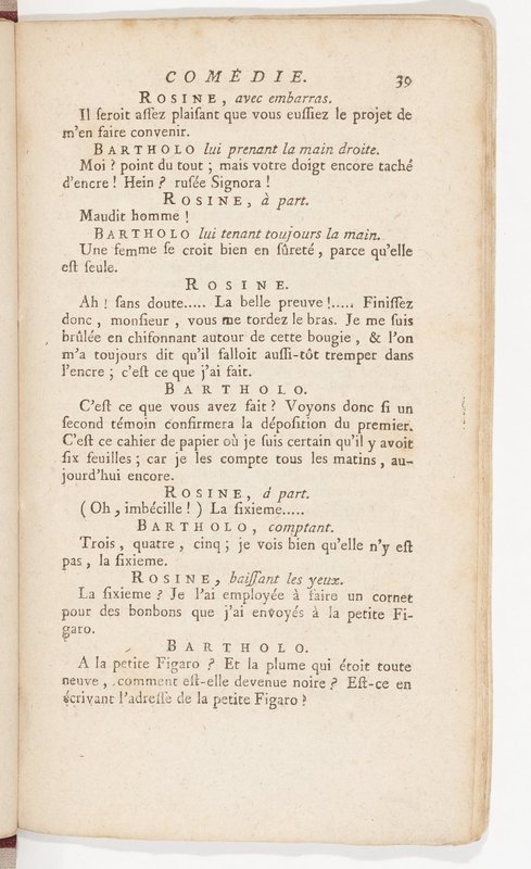 Barbier de Séville, ou la Précaution inutile (Le), comédie en quatre actes, par M. de Beaumarchais, représentée sur le théâtre de la Comédie Française le 23 février 1775 (avec une Lettre modérée sur la chute et la critique du Barbier de Séville)