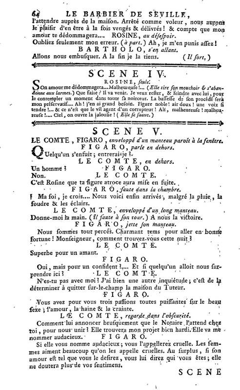 Barbier de Séville, ou la Précaution inutile (Le), comédie en quatre actes, par M. de Beaumarchais, représentée sur le théâtre de la Comédie Française le 23 février 1775 (avec une Lettre modérée sur la chute et la critique du Barbier de Séville)