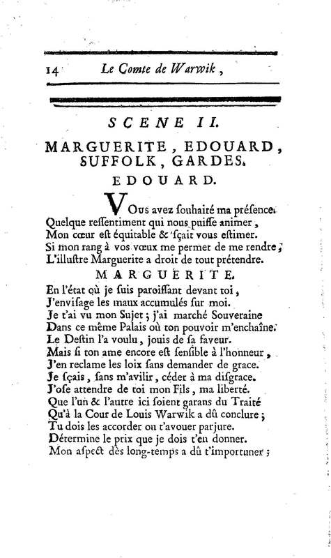 Comte de Warwik [sic] (Le), tragédie par M. de La Harpe, représentée pour la première fois par les Comédiens françois ordinaires du Roi, le 7 novembre 1763