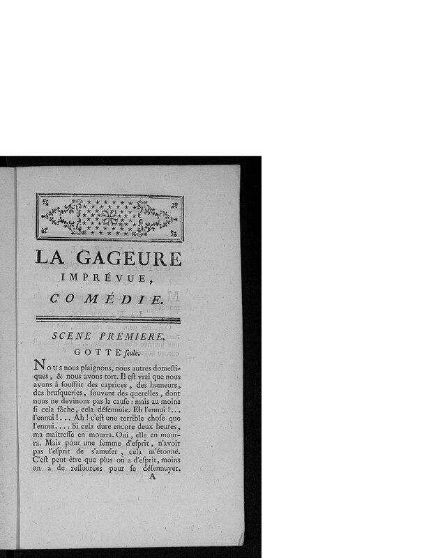 Gageure imprévue (La), comédie en prose et en un acte