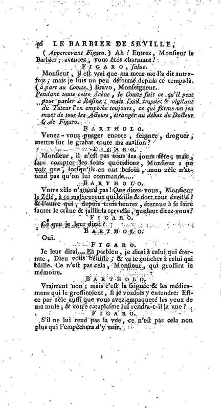 Barbier de Séville, ou la Précaution inutile (Le), comédie en quatre actes, par M. de Beaumarchais, représentée sur le théâtre de la Comédie Française le 23 février 1775 (avec une Lettre modérée sur la chute et la critique du Barbier de Séville)