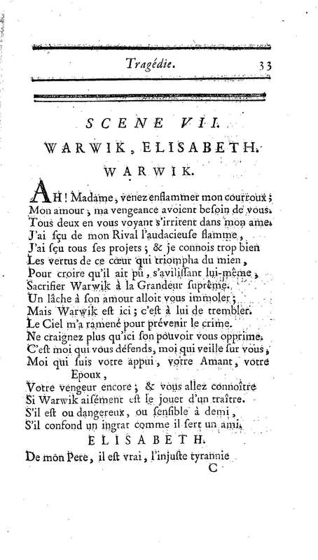 Comte de Warwik [sic] (Le), tragédie par M. de La Harpe, représentée pour la première fois par les Comédiens françois ordinaires du Roi, le 7 novembre 1763